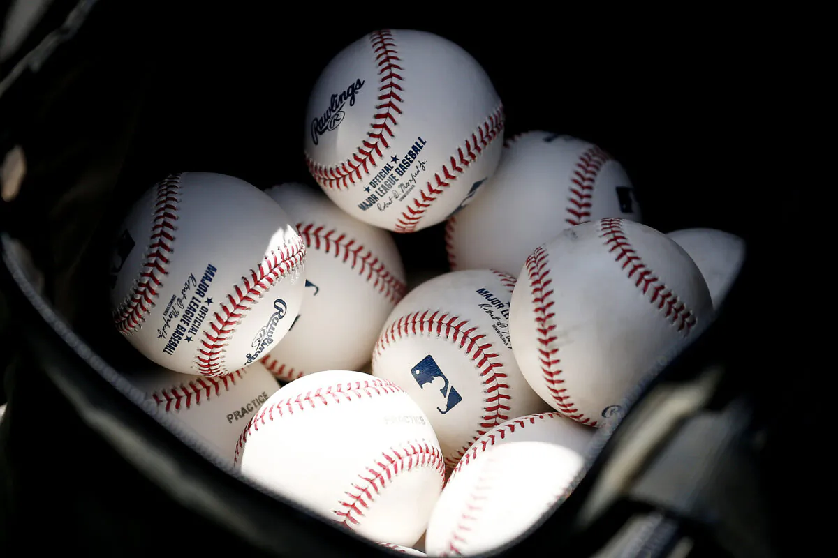 A detail of baseballs during a Grapefruit League spring training game between the Washington Nationals and the New York Yankees at FITTEAM Ballpark of The Palm Beaches in West Palm Beach, Fla., on March 12, 2020. (Michael Reaves/Getty Images)