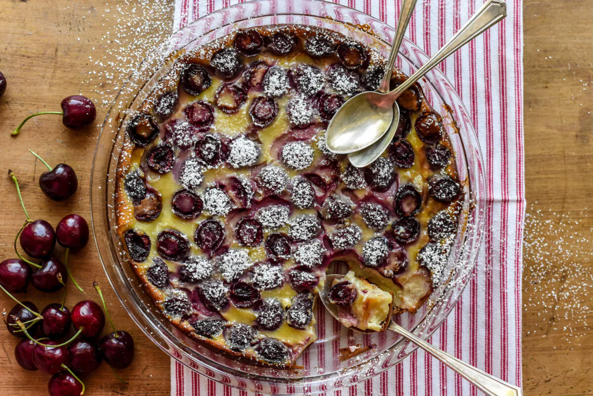 Serve cherry clafoutis plain, or with a light dusting of powdered sugar or a touch of cream—and a little bowl for the disposal of the cherry pits, if you’re opting for the traditional route. (Photo by Audrey Le Goff)