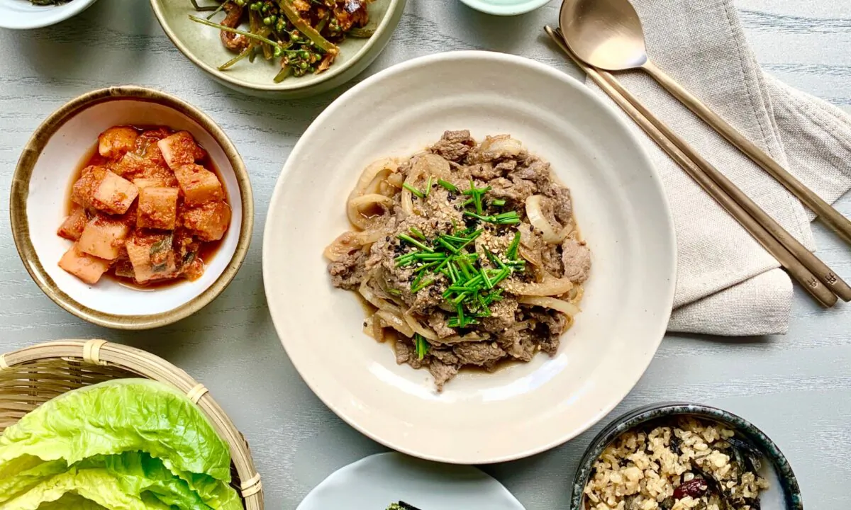 The author cooks her bulgogi, a recipe adapted from her mom's, in a griddle pan, so it cooks in its own juices. Serve the meat—and those extra juices—over freshly steamed rice. (Judy Joo)