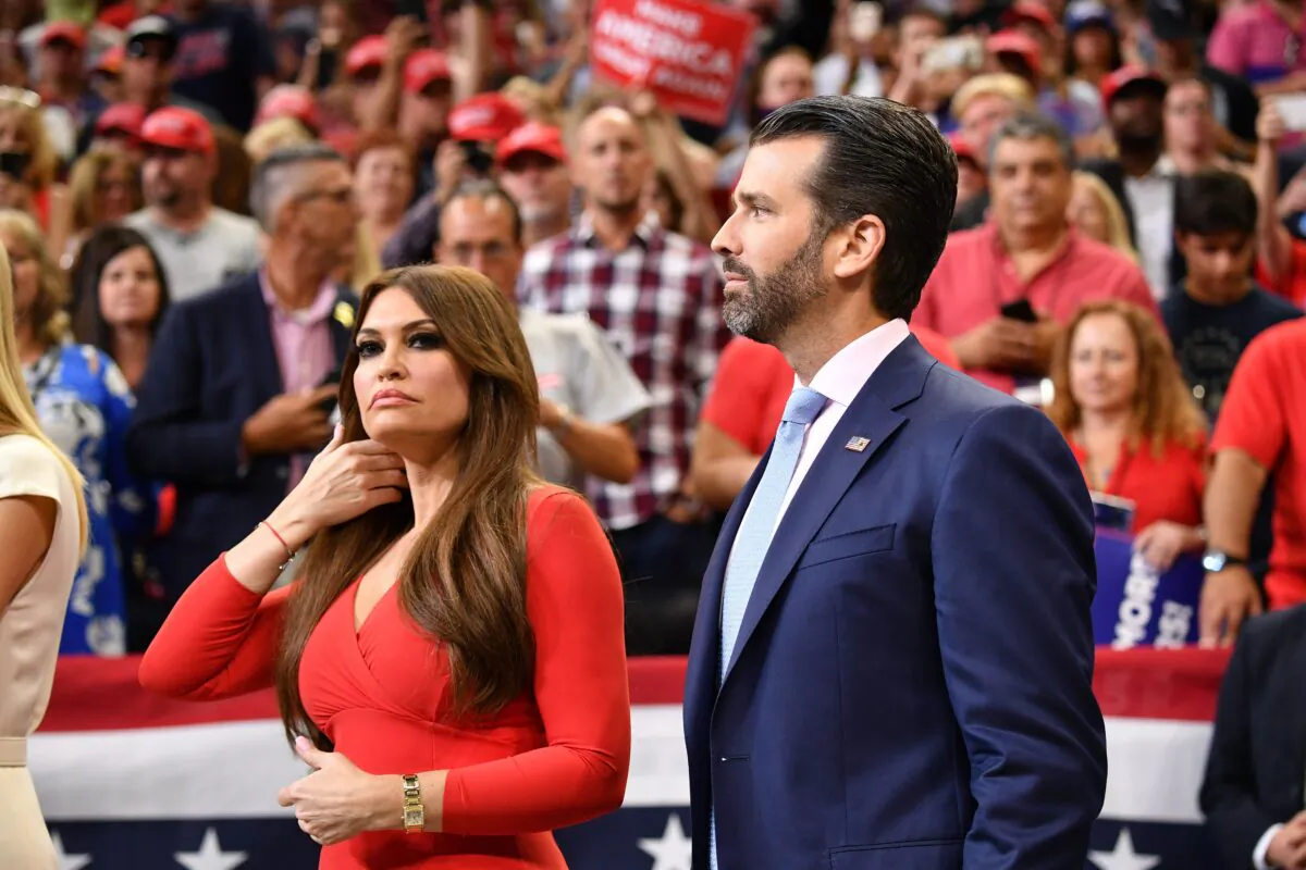 Kimberly Guilfoyle (L) and Donald Trump Jr., President Donald Trump's son, arrive for a campaign rally in Orlando, Fla., on June 18, 2019. (Mandel Ngan/AFP via Getty Images)