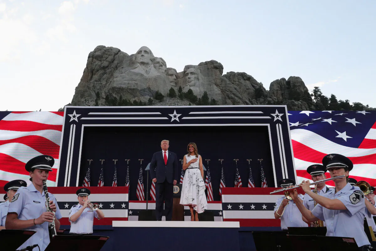 President Donald Trump and first lady Melania Trump attend Independence Day fireworks celebrations at Mt. Rushmore in Keystone, South Dakota, on July 3, 2020. (Tom Brenner/Reuters)