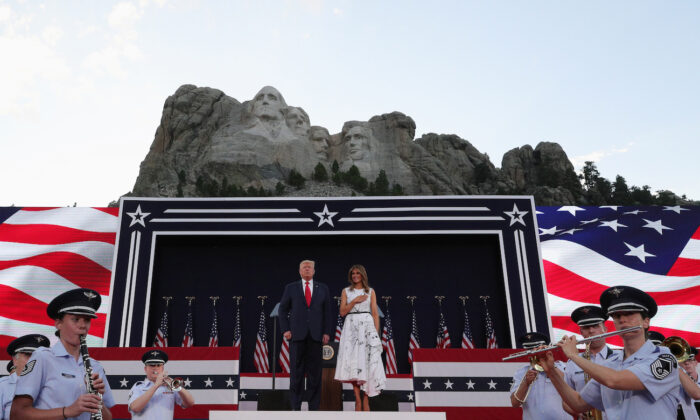 President Donald Trump and first lady Melania Trump attend Independence Day fireworks celebrations at Mt. Rushmore in Keystone, South Dakota, on July 3, 2020. (Tom Brenner/Reuters)