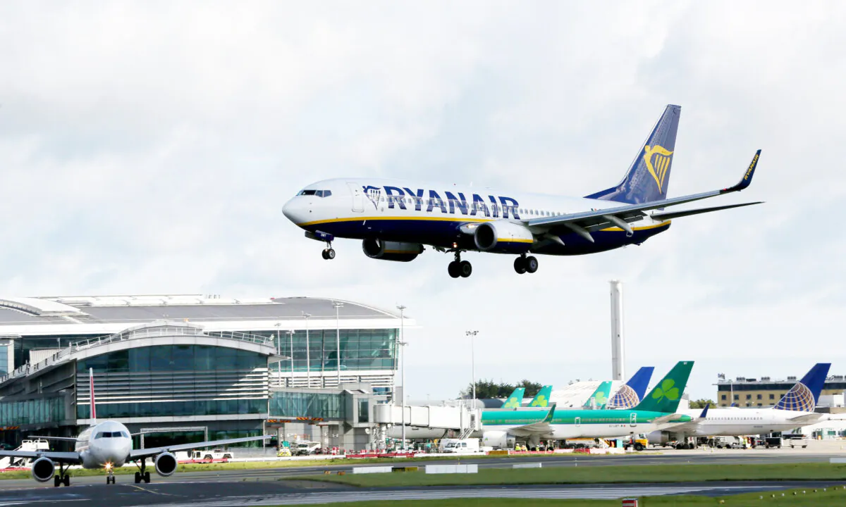 A Ryanair plane lands at Dublin Airport in Ireland on Sept. 21, 2017. (Paul Faith/AFP via Getty Images)