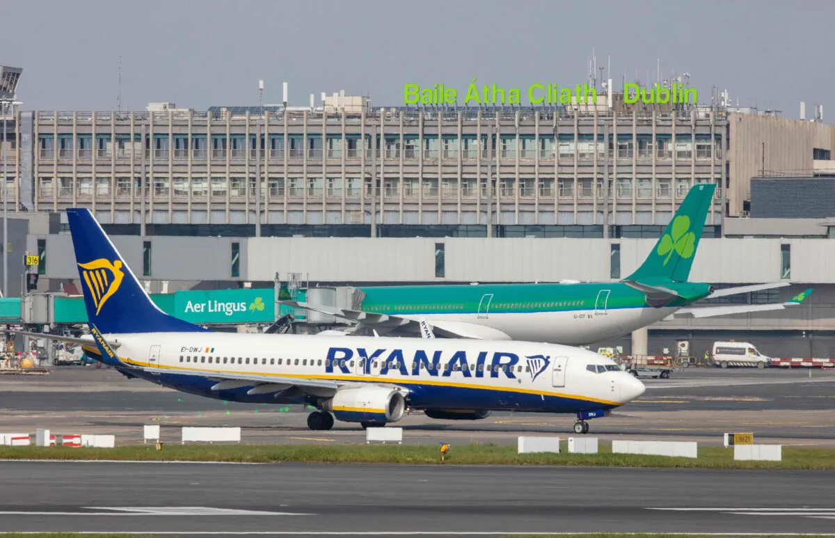 A Ryanair passenger jet is seen on the tarmac at Dublin airport on March 23, 2020. (Paul Faith/AFP via Getty Images)