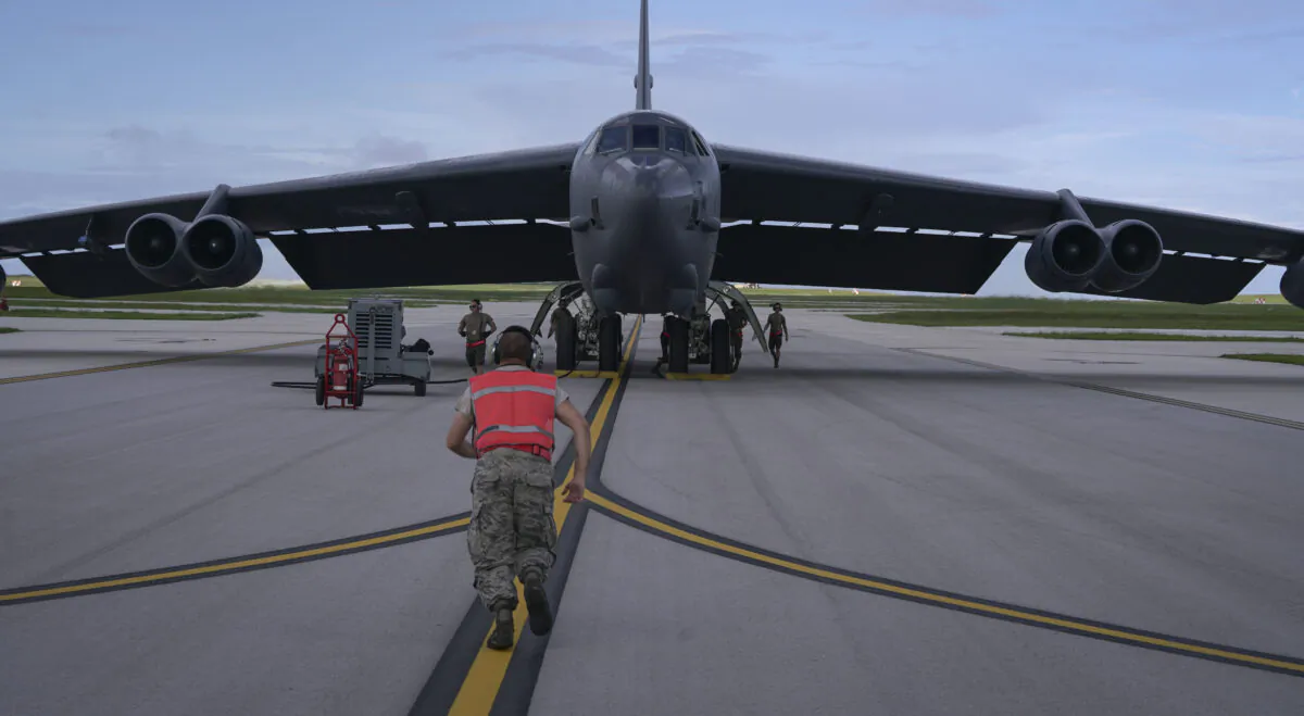A U.S. Air Force B-52H Stratofortress bomber, deployed from Barksdale Air Force Base, La., lands at Andersen Air Force Base, Guam, on July 4, 2020. (U.S. Air Force photo by Master Sgt. Richard P. Ebensberger)