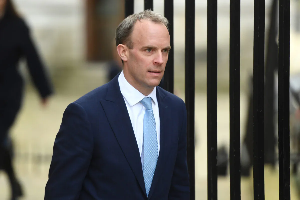 Britain's Foreign Secretary Dominic Raab arrives at 10 Downing Street in London, UK, on April 6, 2020. (Peter Summers/Getty Images)