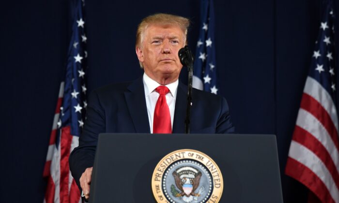 President Donald Trump gestures as he speaks during the Independence Day events at Mount Rushmore National Memorial in Keystone, S.D., on July 3, 2020. (Saul Loeb/AFP via Getty Images)