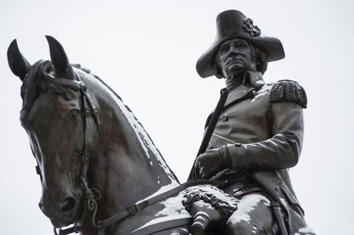 The George Washington statue in the Boston Garden in Boston, Mass., in 2017. (Ryan McBride/AFP via Getty Images)