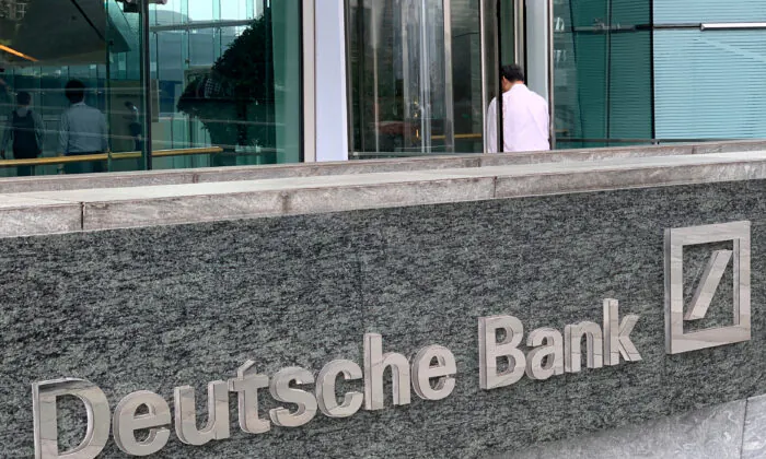 The logo of Deutsche bank is seen in Hong Kong, China, on July 8, 2019. (Tyrone Siu/Reuters)