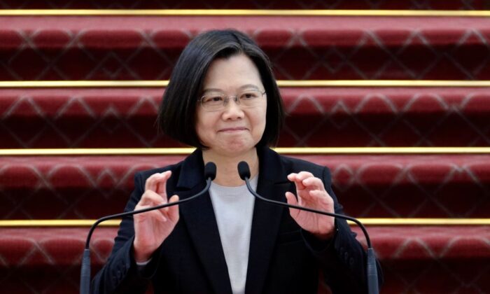 Taiwan President Tsai Ing-wen speaks during a press conference at the presidential office in Taipei, Taiwan, on Jan. 22, 2020. (Sam Yeh/AFP via Getty Images)