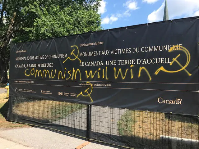 The construction site of Canada’s Memorial to the Victims of Communism in Ottawa was vandalized on July 1. (Provided by Tribute to Liberty)