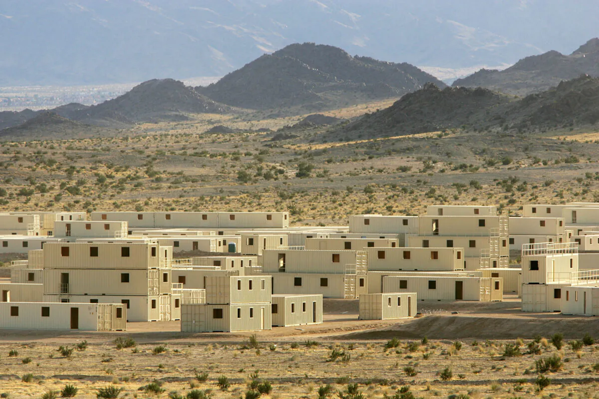 Range 200 simulated Iraqi village, where U.S. marines of the First Expeditionary Force (1MEF) are training at the Twentynine Palms Marine Base near Twentynine Palms, Calif., on Nov. 14, 2005. (David McNew/Getty Images)