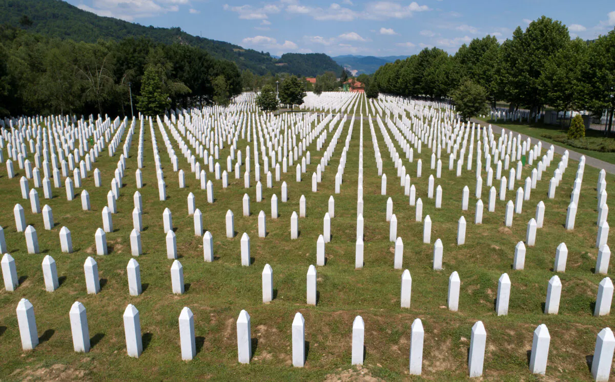 An aerial view of the Memorial Center in Potocari near Srebrenica, Bosnia and Herzegovina on July 6, 2020. (Dado Ruvic/Reuters)