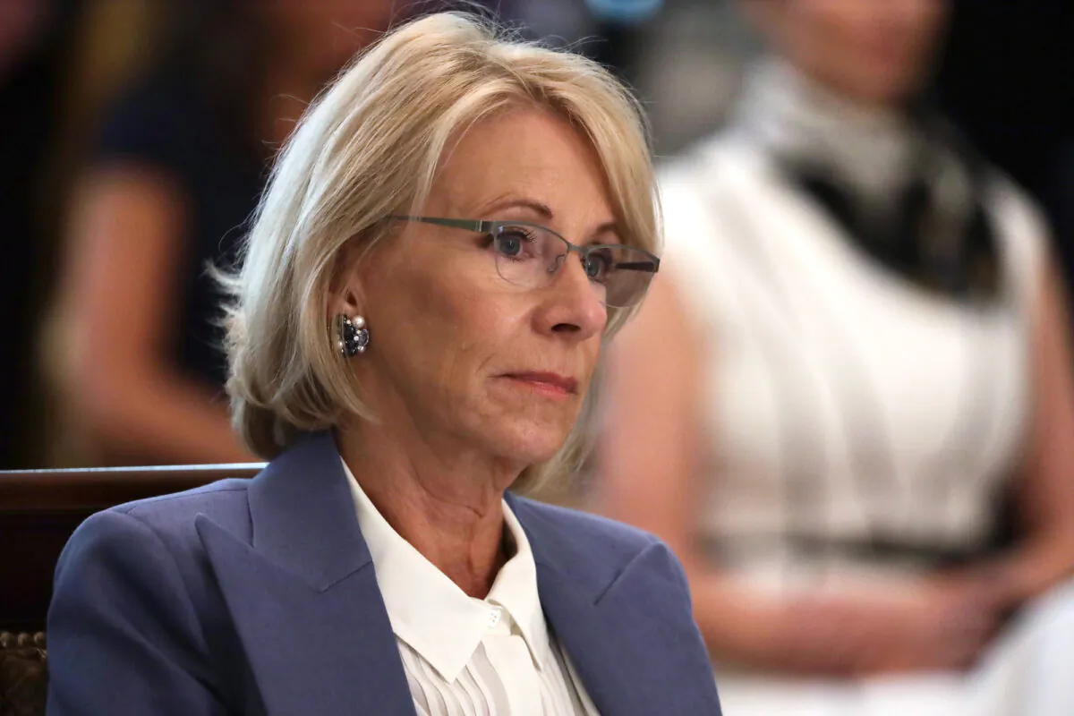 U.S. Secretary of Education Betsy DeVos listens during a cabinet meeting in the East Room of the White House in Washington on May 19, 2020. (Alex Wong/Getty Images)