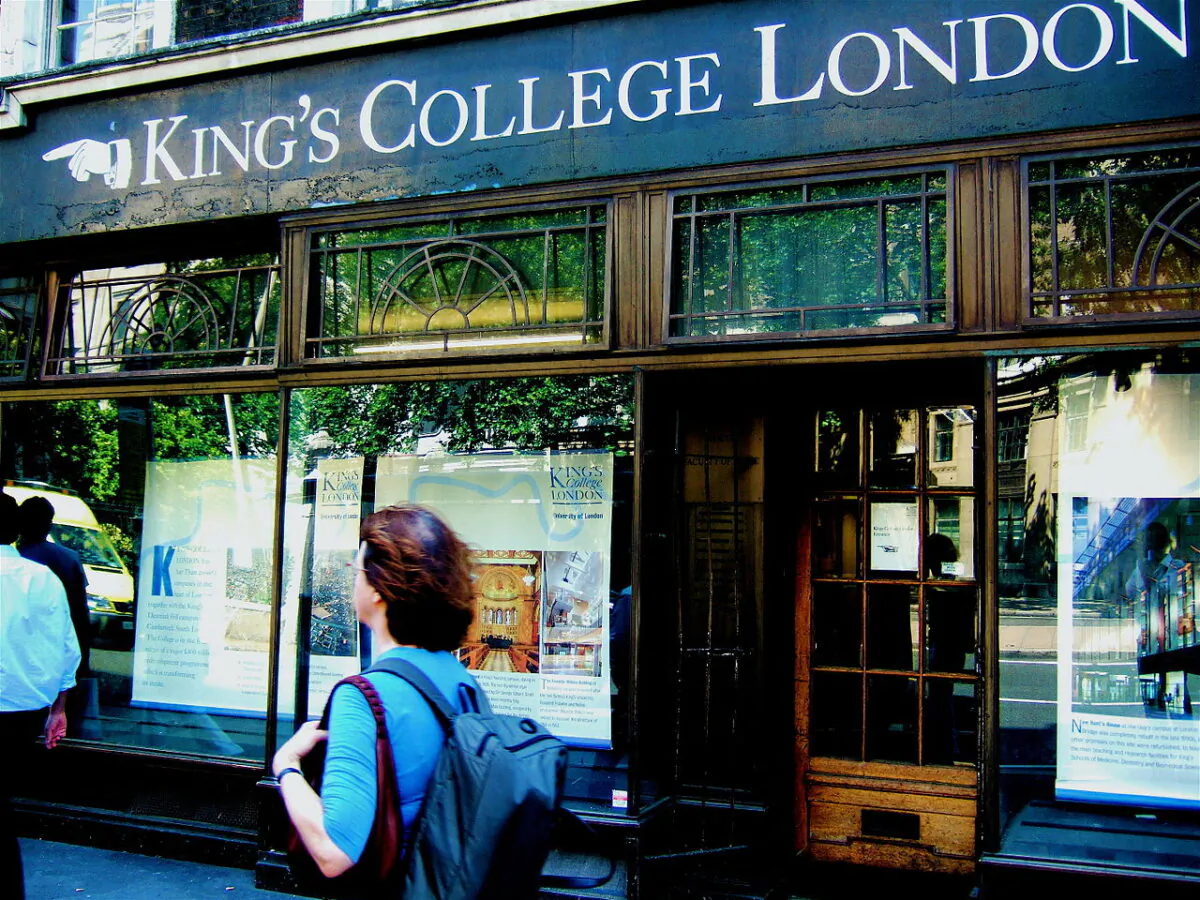 A student walks past the front of an old shop on the Strand Campus of King's College London in this file photo. (Public Domain/Salamander4000/English Wikipedia)
