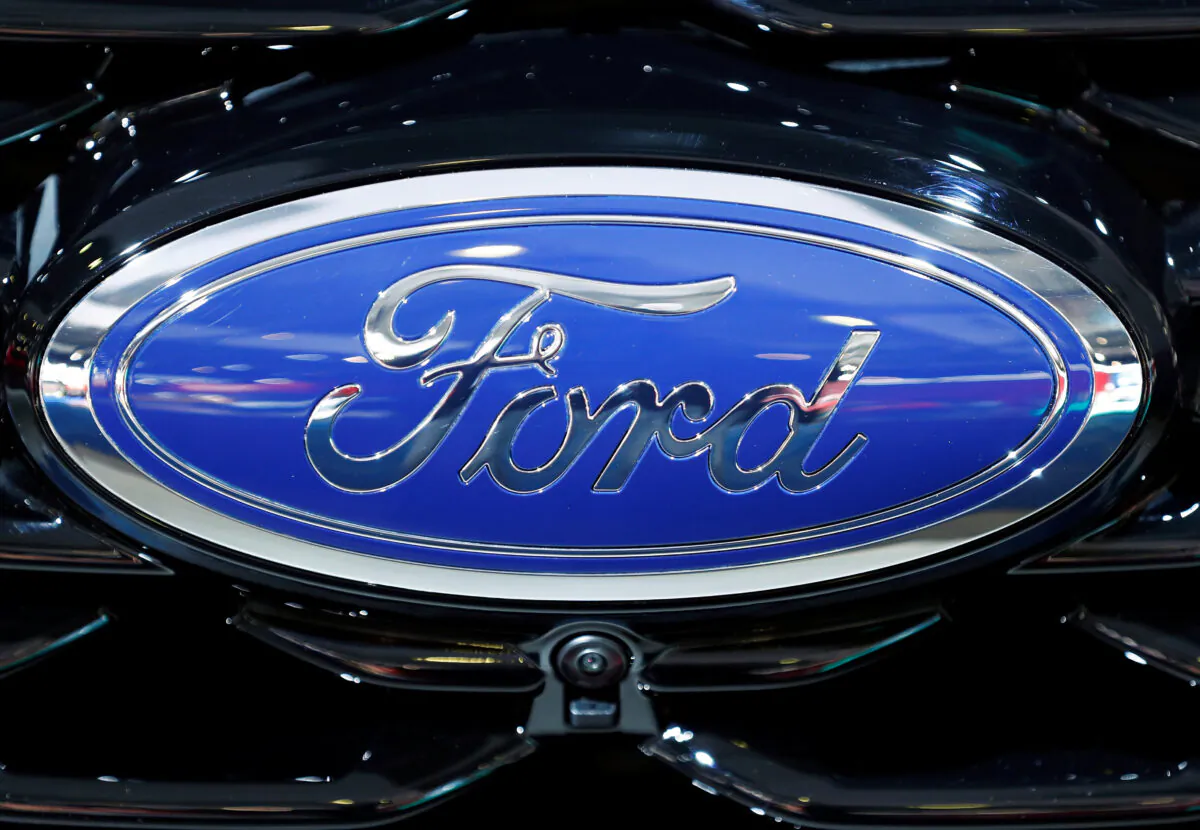 The corporate logo of Ford is seen at Brussels Motor Show, Belgium, on Jan. 9, 2020. (Francois Lenoir/Reuters)