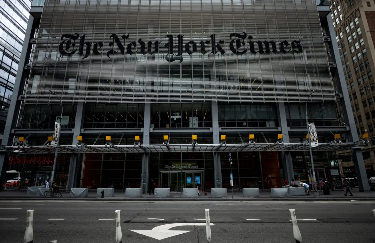 The New York Times building is seen in New York City on June 30, 2020. (Johannes Eisele/AFP via Getty Images)