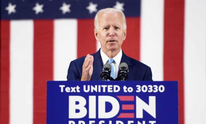 Democratic presidential candidate Joe Biden speaks in Wilmington, Del., on June 30, 2020. (Brendan Smialowski/AFP via Getty Images)