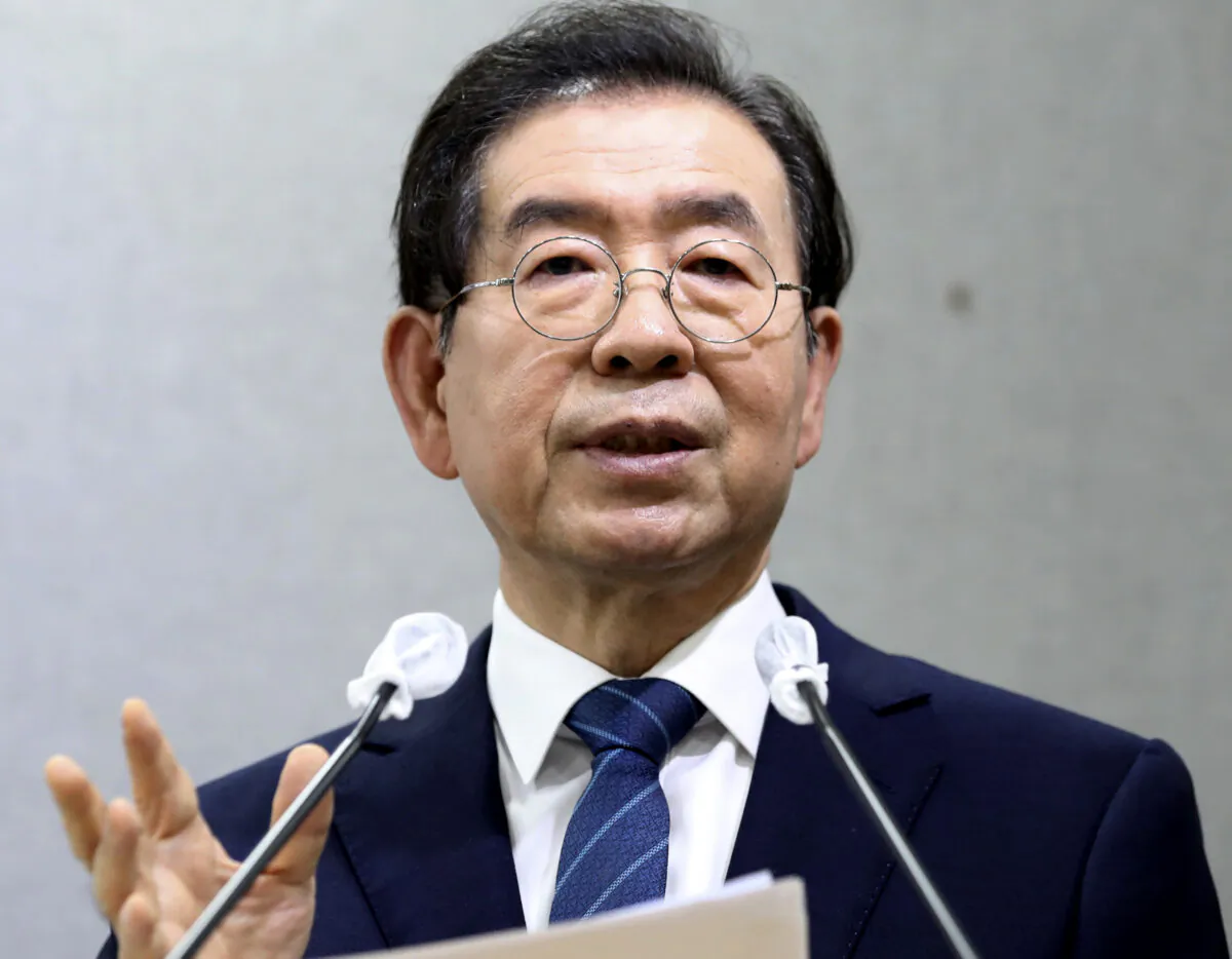 Seoul Mayor Park Won-soon speaks during a press conference at Seoul City Hall in Seoul, South Korea, on July 8, 2020. (Cheon Jin-hwan/Newsis via AP)