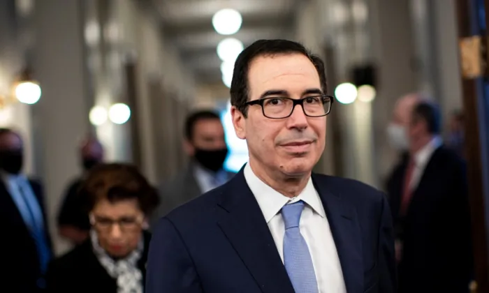 Steven Mnuchin, U.S. Treasury secretary, arrives before a Senate Small Business Committee hearing on coronavirus relief aid and "Implementation of title I of the CARES Act" in Washington, on June 10, 2020. (Al Drago/Pool via Reuters)