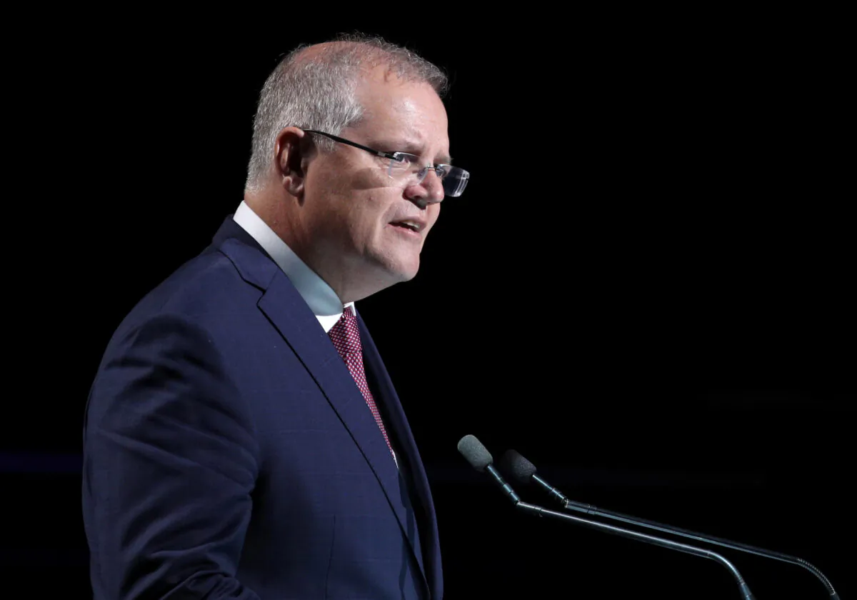 Australian Prime Minister Scott Morrison speaks during a state memorial honoring victims of the Australian bushfires at Qudos Bank Arena in Sydney, New South Wales, Australia, on Feb. 23, 2020. (Loren Elliott/Reuters)