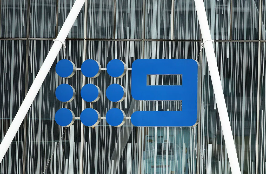 The Nine logo is seen on the outside of their offices on July 26, 2018, in Melbourne, Australia.   (Scott Barbour/Getty Images)