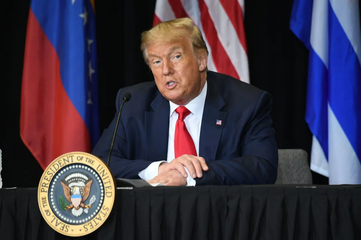 President Donald Trump holds a roundtable on "Supporting the People of Venezuela" at Iglesia Doral Jesus Worship Center in Doral, Florida, on July 10, 2020. (Saul Loeb/AFP via Getty Images)