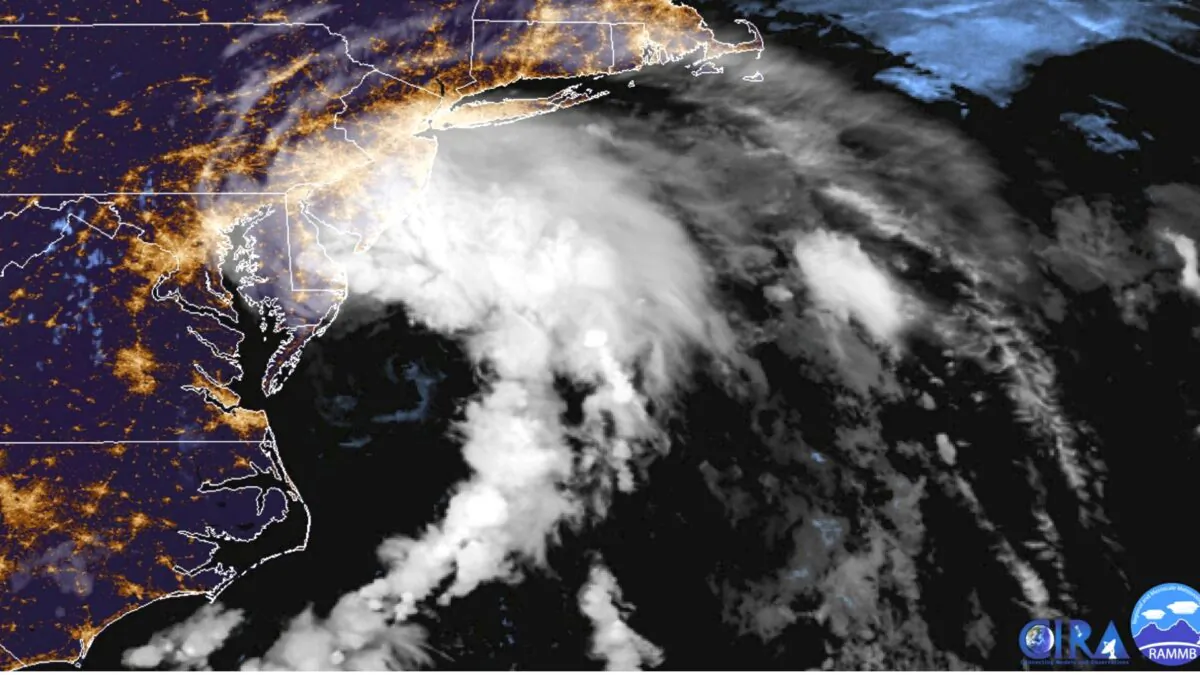 This GOES-16 satellite image taken at 9:30 UTC (5:30 a.m. EDT) on July 10, 2020 shows Tropical Storm Fay as it moves closer to land in the northeast of the United States. (NOAA/AP)