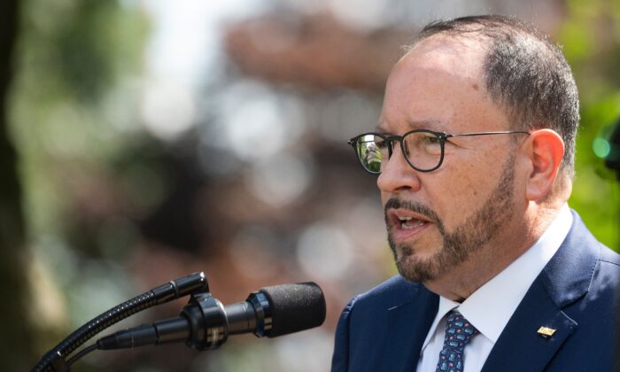 Goya Foods CEO and President Bob Unanue speaks prior to President Donald Trump signing an Executive Order on the White House Hispanic Prosperity Initiative in the Rose Garden at the White House in Washington on July 9, 2020. (Jim Watson/AFP via Getty Images)
