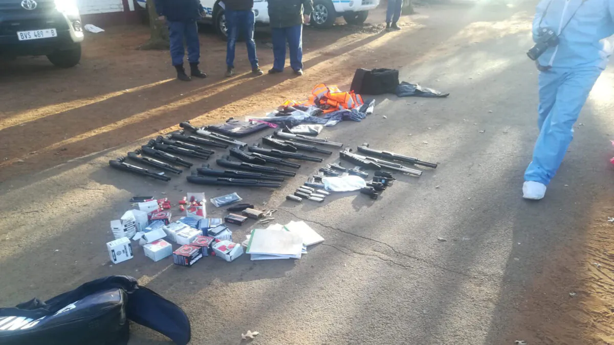 An image posted to Twitter by South African police showing firearms seized in the operation. (Courtesy of SAPoliceService/Twitter)