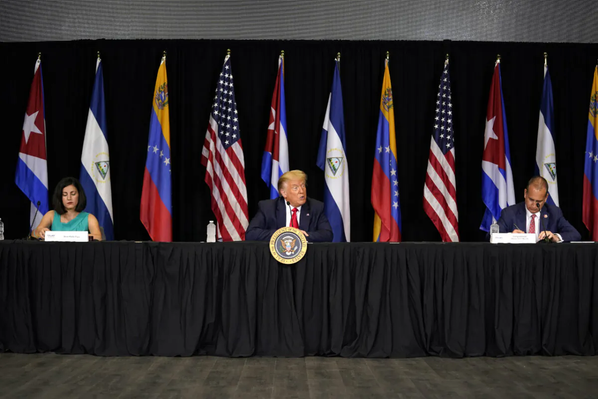 President Donald Trump speaks during a roundtable on Venezuela at Iglesia Doral Jesus Worship Center in Doral, Fla., on July 10, 2020. (Evan Vucci/ AP Photo)