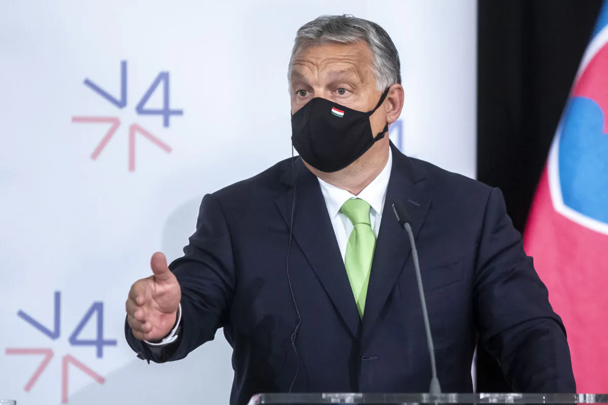 Hungarian Prime Minister Viktor Orban during the press conference at the Visegrad Group (V4) summit at Lednice Chateau in Lednice, Czech Republic, on June 11, 2020. (Gabriel Kuchta/Getty Images)
