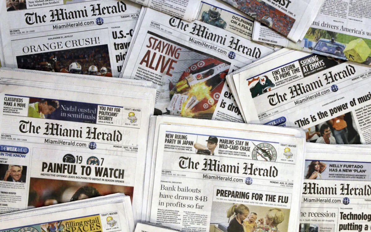 Copies of the McClatchy Co. owned Miami Herald newspaper are shown Oct. 14, 2009, in Miami. (Wilfredo Lee/AP, File Photo)