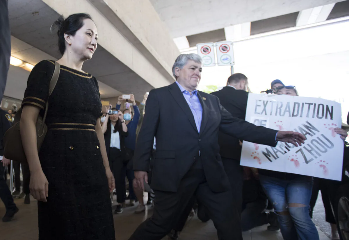 Huawei CFO Meng Wanzhou leaves the B.C. Supreme Court in Vancouver on May 27, 2020. (The Canadian Press/Jonathan Hayward)