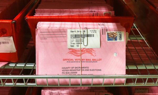 Mail-in ballots in bins