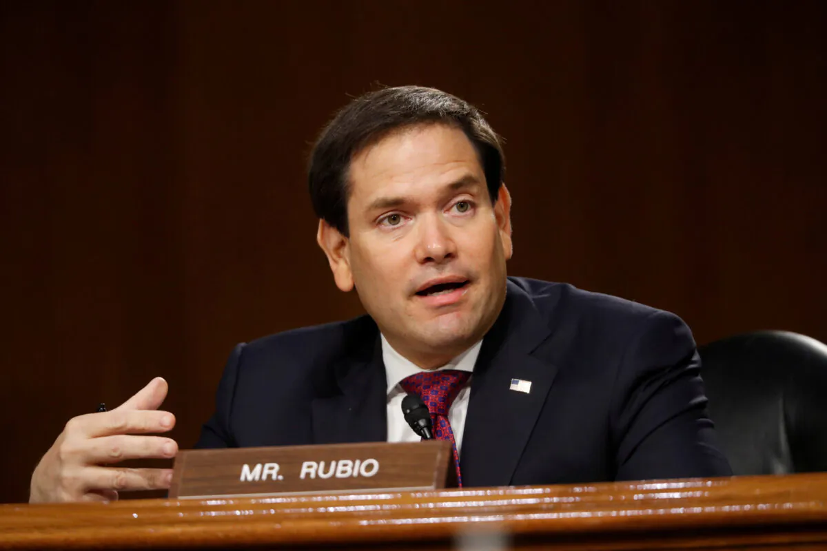 Sen. Marco Rubio (R-Fla.) speaks during a hearing on Capitol Hill in Washington, on May 5, 2020. (Andrew Harnik/Pool via Reuters)