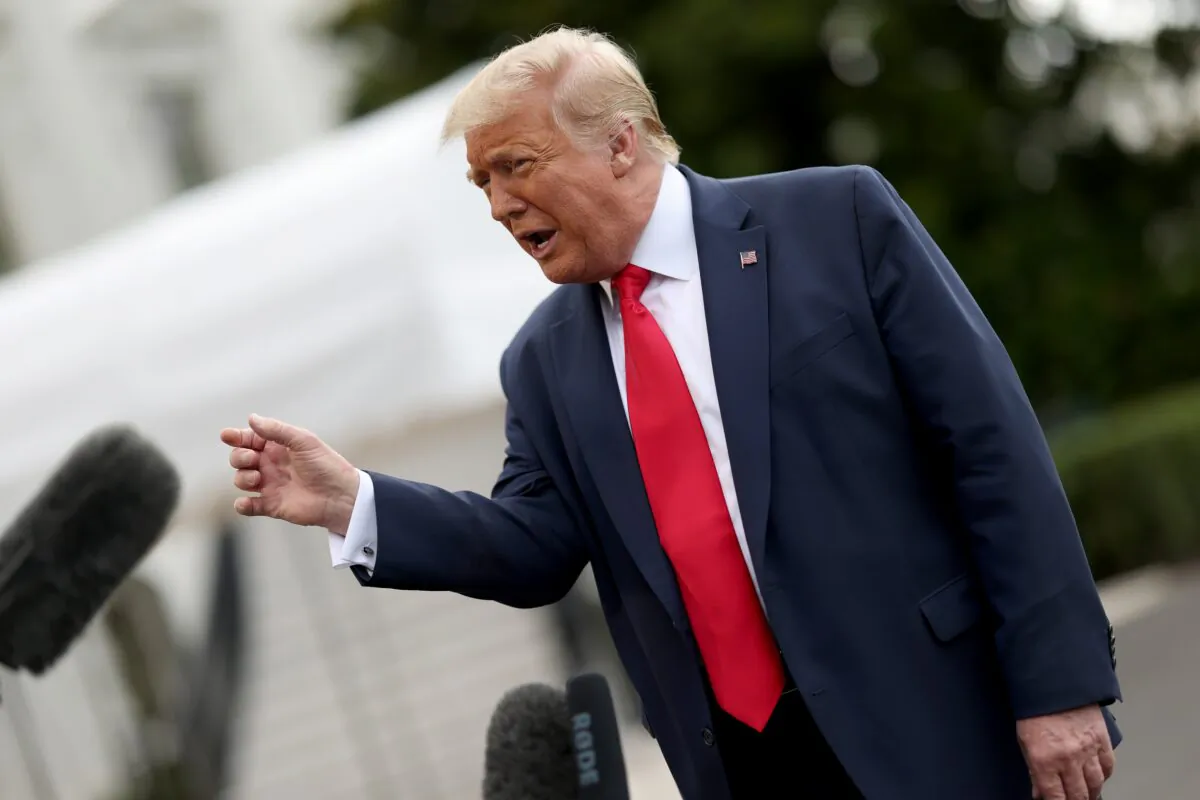 President Donald Trump speaks to reporters before departing from the White House on Marine One in Washington on July 10, 2020. (Win McNamee/Getty Images)