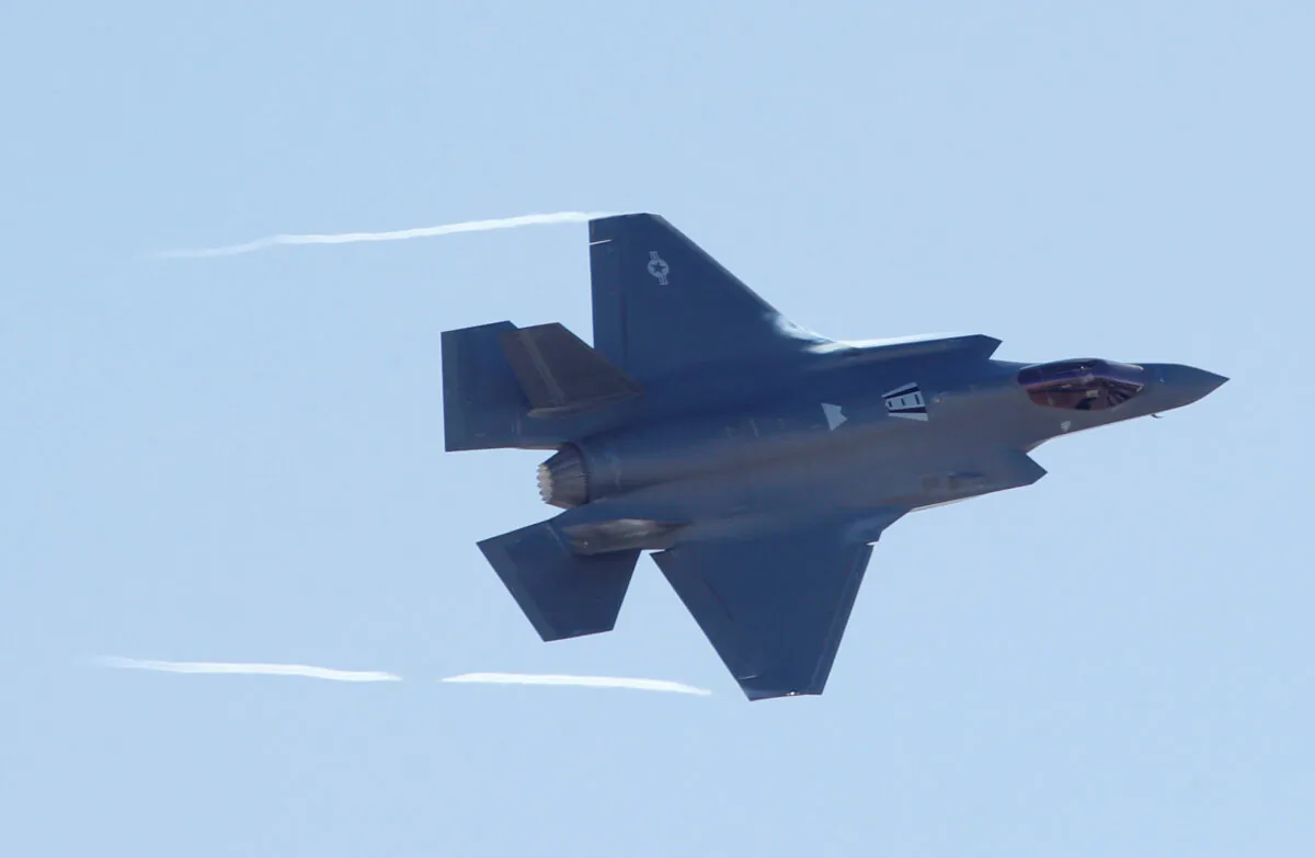 A U.S. Air Force pilot takes off in his Air Force F-35A aircraft from the 388th and 428th Fighter Wings to participate in a combat power exercise, after he formed up in an "elephant walk" exercise at Hill Air Force Base in Utah, on Jan. 6, 2020.  (Reuters/George Frey)