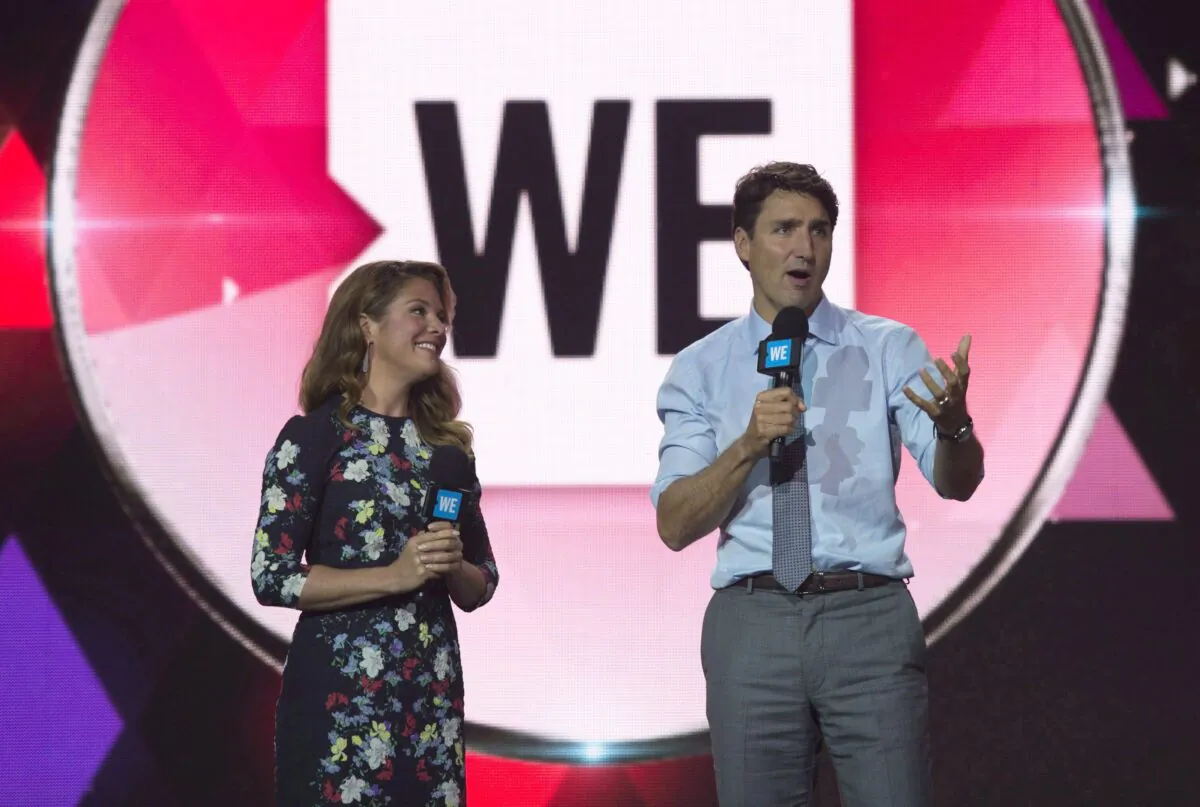 Canadian Prime Minister Justin Trudeau and Sophie Gregoire Trudeau appear onstage during WE Day UN in New York City on Sept. 20, 2017. (Adrian Wyld/The Canadian Press)