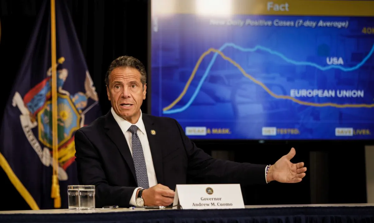 New York Gov. Andrew Cuomo speaks at a news conference in New York City, on July 1, 2020. (Byron Smith/Getty Images)