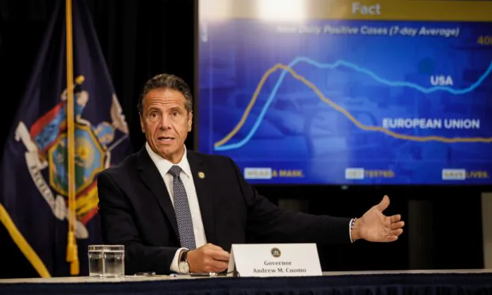 New York Gov. Andrew Cuomo speaks at a news conference in New York City, on July 1, 2020. (Byron Smith/Getty Images)