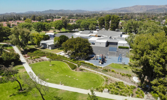 An aerial view of Sierra Vista Middle School in Irvine, Calif., on July 13, 2020. (John Fredricks/The Epoch Times)