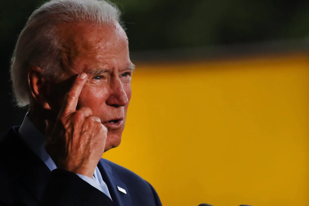 Presumptive Democratic presidential nominee Joe Biden speaks at McGregor Industries in Dunmore, Penn., on July 9, 2020. (Spencer Platt/Getty Images)