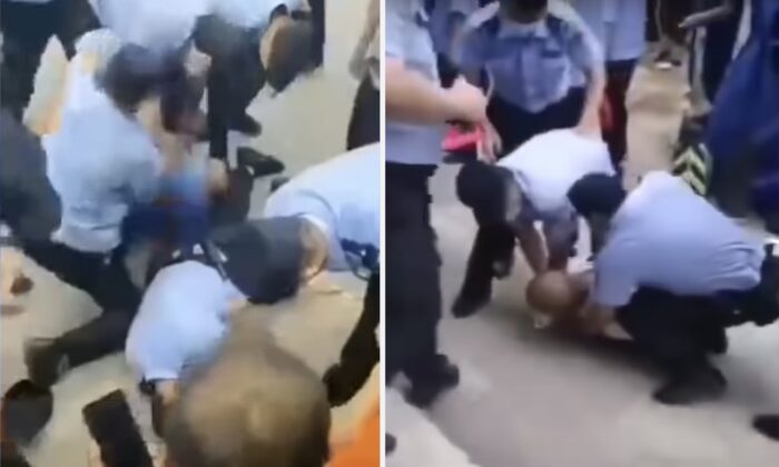 Villagers and police fight with each other in Xihongmen town in Beijing, China, on July 13, 2020. (video screenshot)
