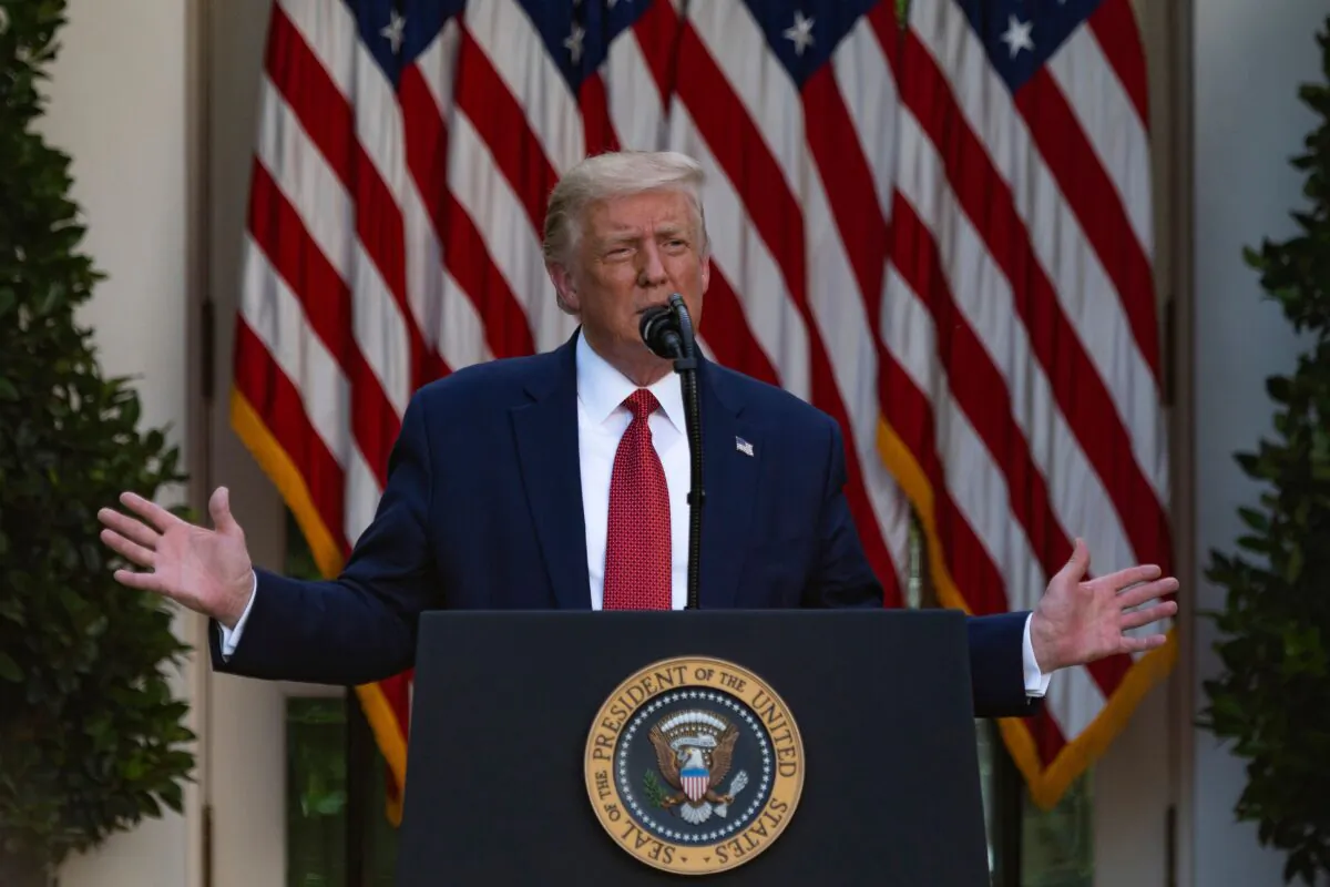 President Donald Trump gestures as he delivers a press conference in the Rose Garden of the White House in Washington on July 14, 2020. (Jim Watson/AFP via Getty Images)
