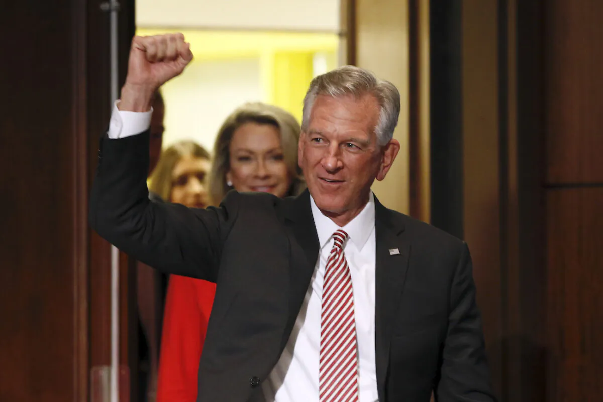 Former Auburn football coach Tommy Tuberville gestures while greeting supporters after he defeated Jeff Sessions in the Republican primary for U.S. Senate, in Montgomery, Ala., on July 14, 2020. (Butch Dill/AP Photo)