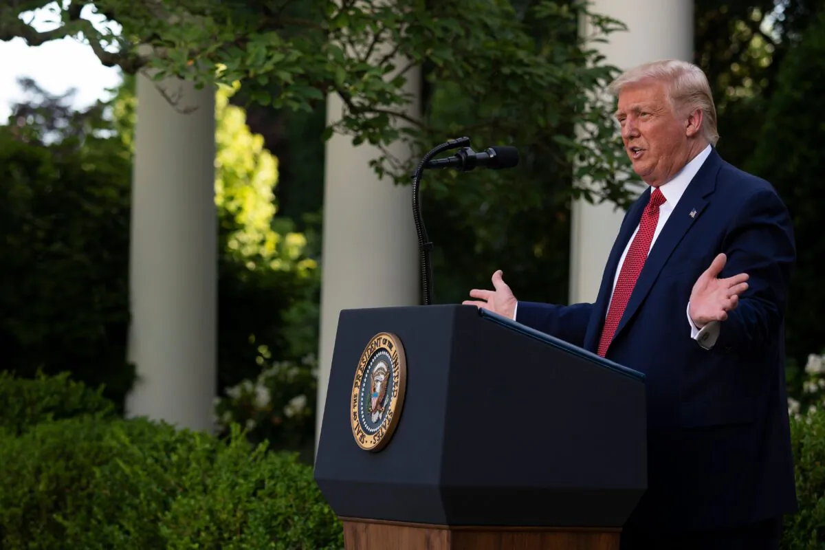 President Donald Trump gestures as he delivers a press conference in the Rose Garden of the White House on July 14, 2020. (Jim Watson/AFP via Getty Images)