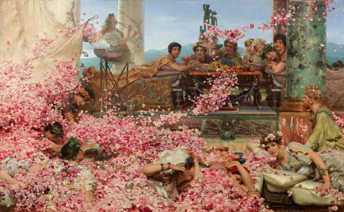 “The Roses of Heliogabalus,” in 1888 by Sir Lawrence Alma-Tadema. Oil on Canvas, 52 inches by 84.2 inches. The Pérez Simón Collection, Mexico. (Public Domain)