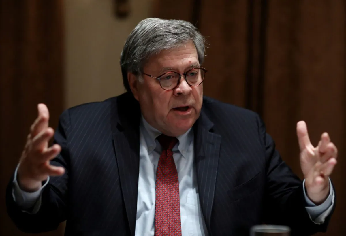 U.S. Attorney General William Barr speaks during a roundtable discussion on "America's seniors" hosted by U.S. President Donald Trump in the Cabinet Room at the White House in Washington, U.S., June 15, 2020.  (Reuters/Leah Millis)