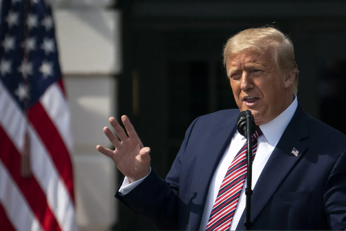 President Donald Trump speaks during an event about regulatory reform on the South Lawn of the White House in Washington on July 16, 2020. (Drew Angerer/Getty Images)